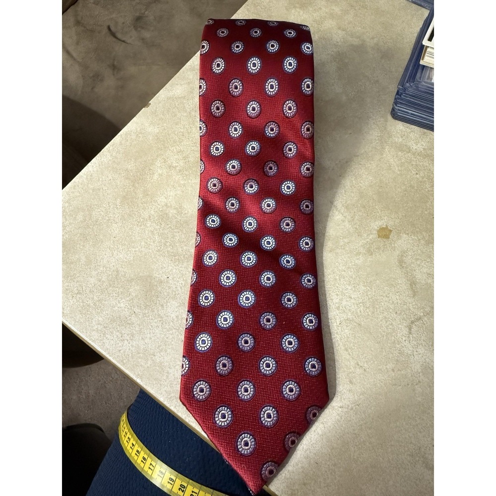 TED BAKER London Men's 100% Silk‎ Necktie USA Designer Geometric Red X-Long EUC